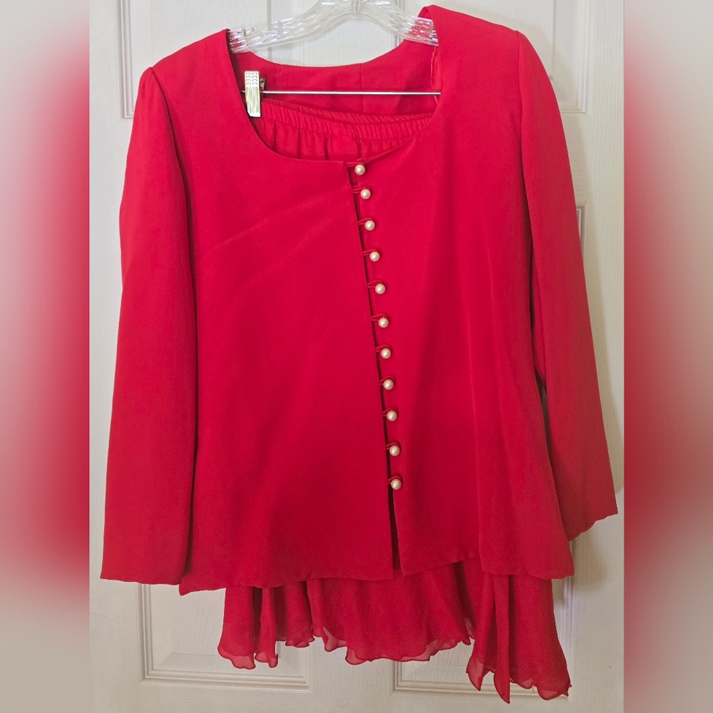 Red Jacket And Skirt Set